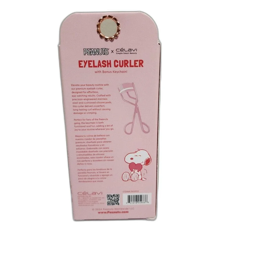 NIB Peanuts x Célavi Limited Edition Eyelash Curler - Pink w/ Bonus Keychain